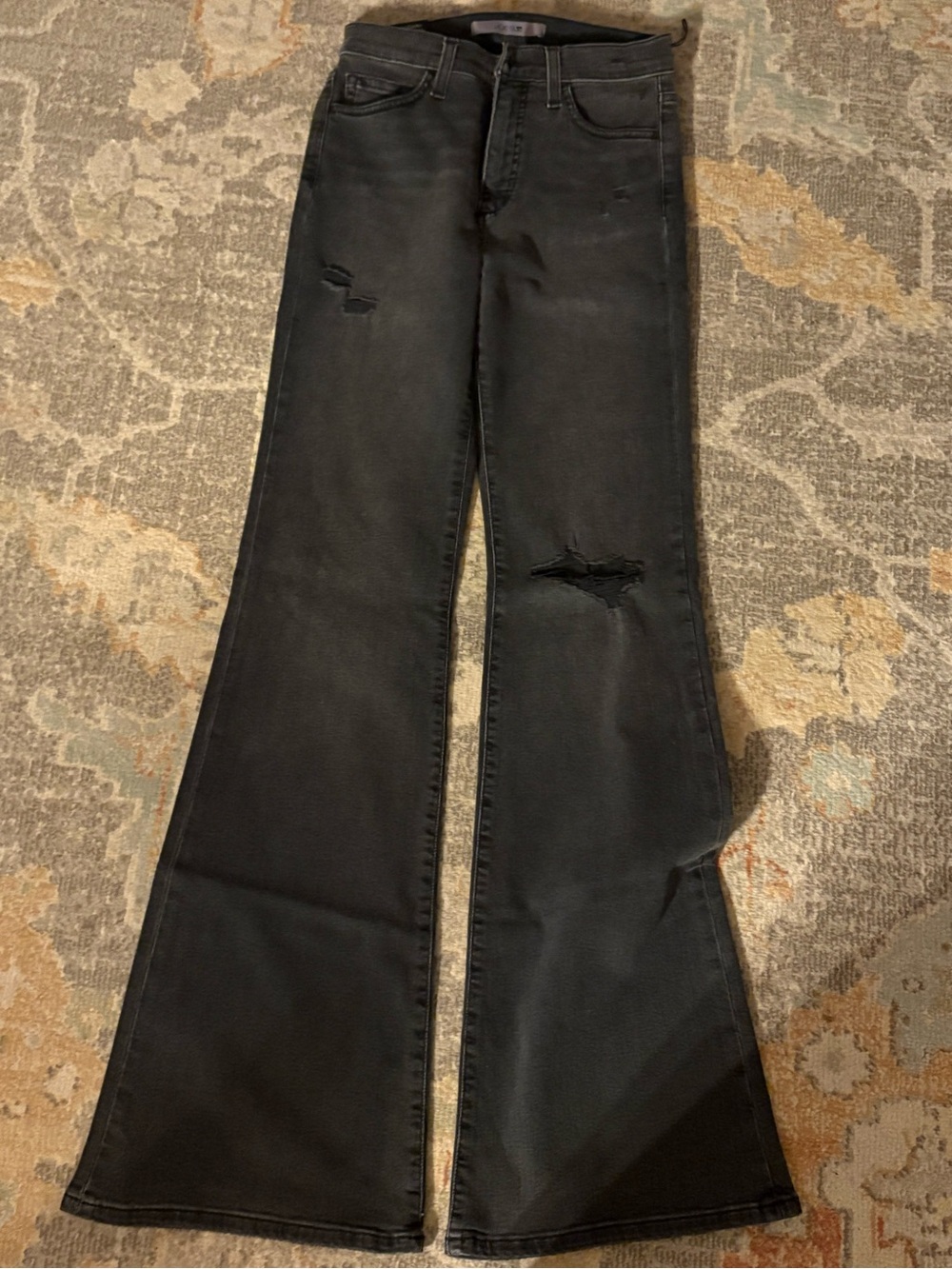 Joe's Jeans Black Flared Wide-Leg Jeans with Knee Rips 25x34